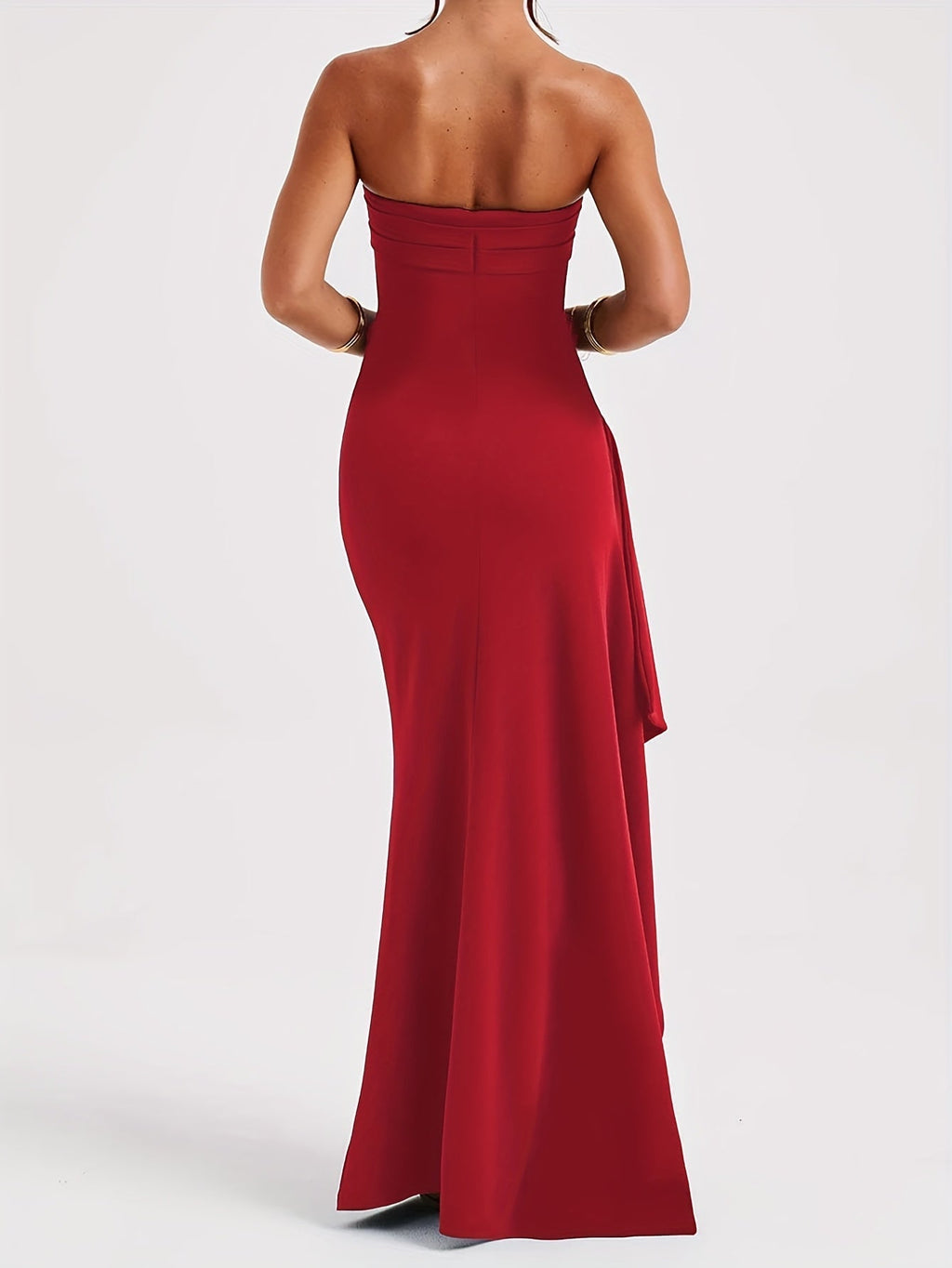 Vestido Sexy Sem Alças com Racha Alta | Vestido Comprido Justo para Jantares, Cor Lisa, Estilo Ombro Descaído