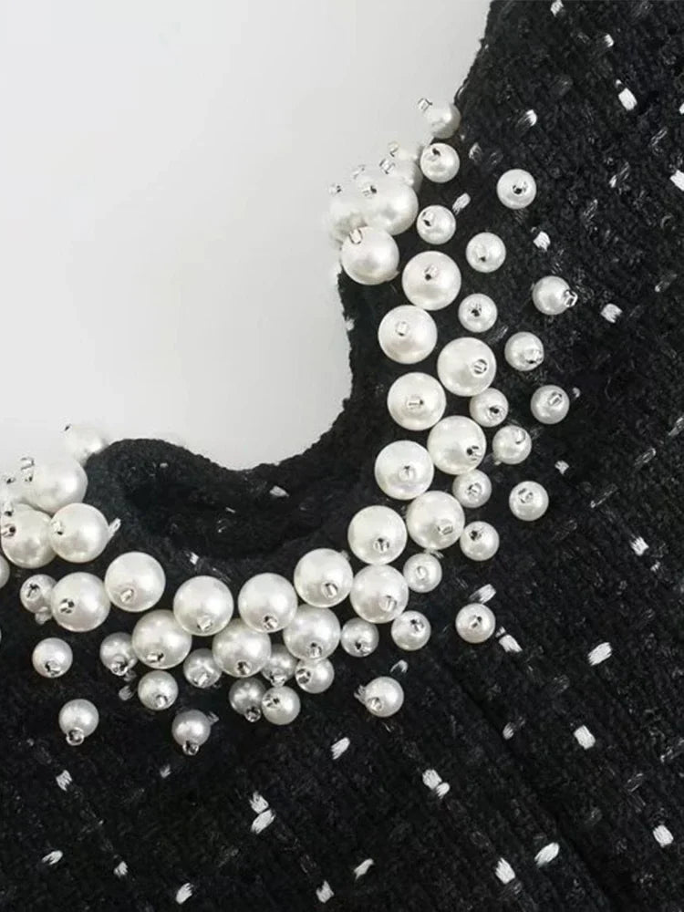The Pearl Noir: Vintage-Inspired Hollow-Out Mini Dress